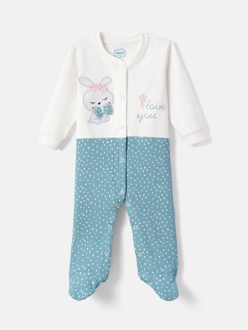 Nautinati Baby Girls' Cotton All-over Polka Printed Sleepsuit with Snap Buttons - Image 2
